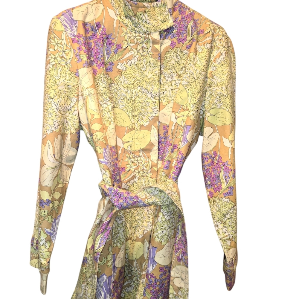 VINTAGE Yk2 Mossimo Women's Beige Floral Belted Collared Trench Coat Size XL - Picture 6 of 7